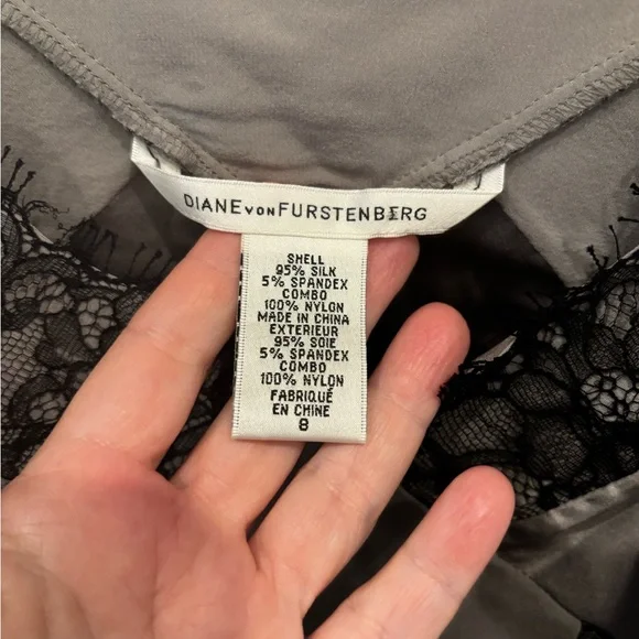 Diane von Furstenberg Gray Silk Lace Trim Camisole - Picture 2 of 4